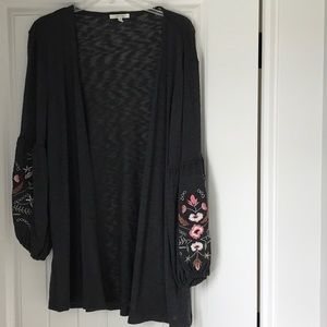 Maurice’s cardigan with floral sleeve accents